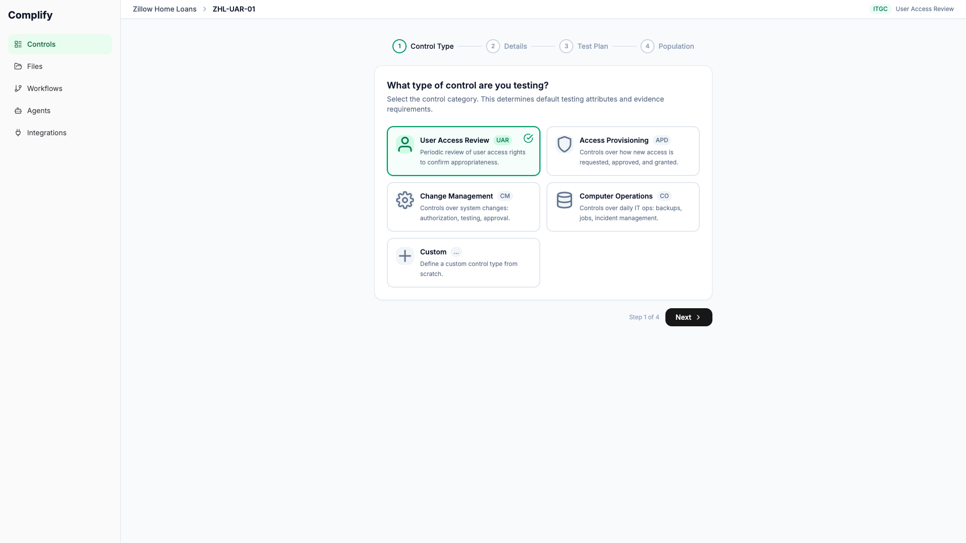 Wizard-based audit spec setup